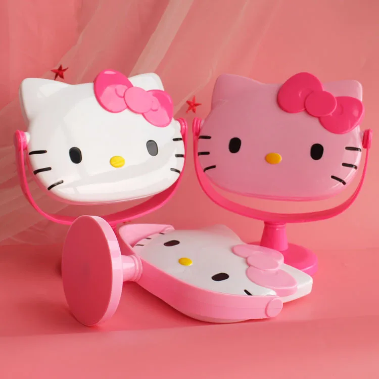 Оптовая продажа, настольное зеркало Kawaii Hello Kitty, одностороннее вращающееся зеркало принцессы, портативное зеркало для макияжа для студентов
