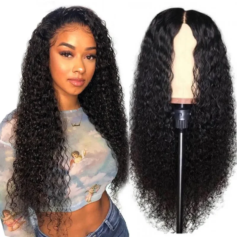Raw Hair Vendors New Style Wig V Part Wig For Black Women Glueless Jerry Curl Kinky Curly Human Hair Perruques V Part Wig
