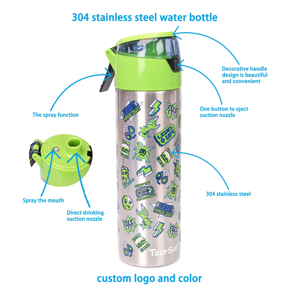 Promotional Stainless Steel Insulated Double Wall Print Kids Cartoon Water Bottles With Custom Logo