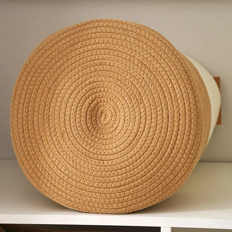 Leather Handle Large Cotton Rope Woven Laundry Basket Hot Color Collocation Capacity Storage Dirty Clothes