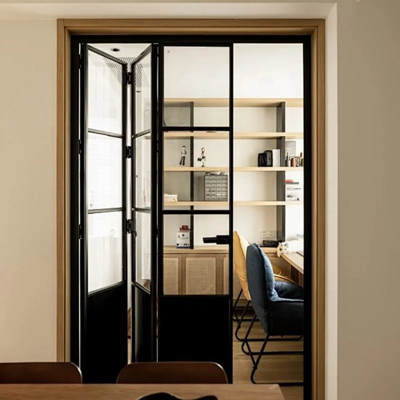 Custom Stained Glass Folding Soundproof Glazed Small Accordion Doors Slim Frame Interior Bifold Door