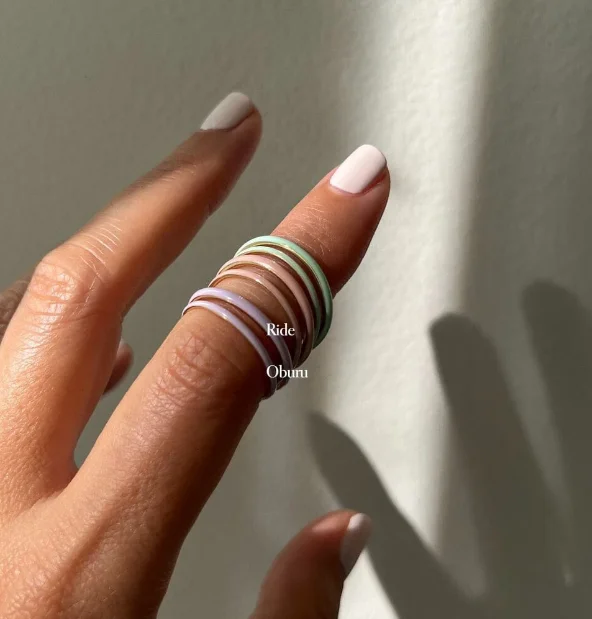 New Arrived Pink Enamel Trendy 925 Sterling Silver Stacking Solid Gold Plated Rings for Women