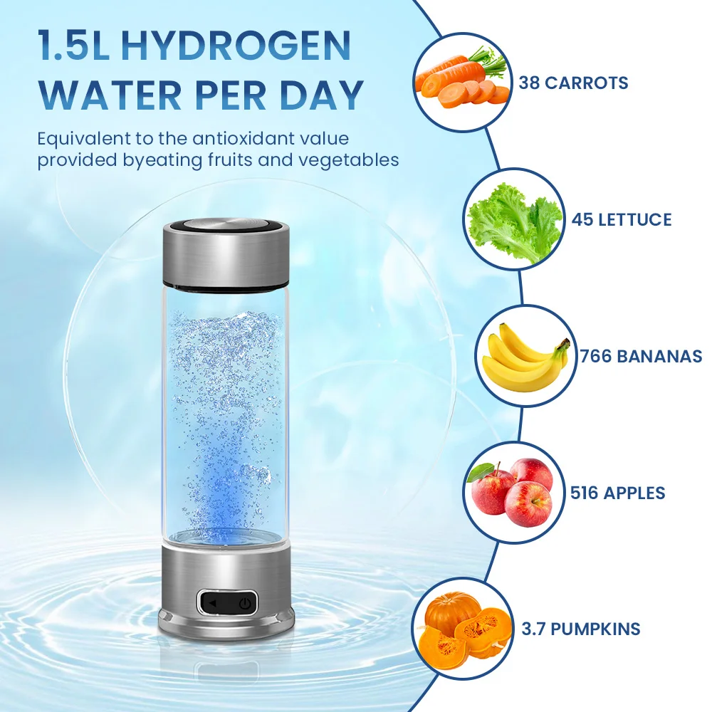 Portable Hydrogen Rich Water Bottle USB Charging High PPM Hydrogen Water Maker Fast Charging SPE Hydrogen Water Generator