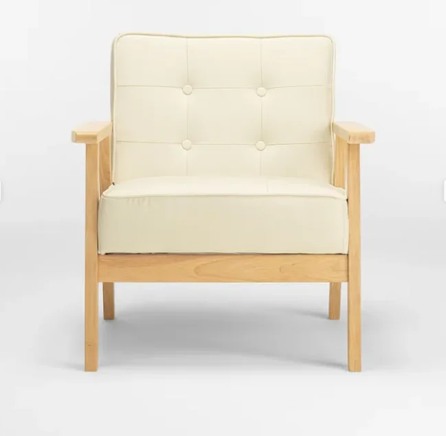 Nordic Style Single Seat Sofa Solid Wood Armrest PU Fabric for Home Outdoor Coffee Shop Apartment