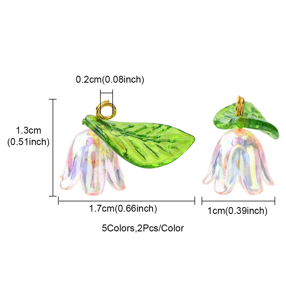 Rawmand 10 pcs Orchid Charms Acrylic Leaf and Flower Charm Pendant for Jewelry Making DIY Craft Earring Necklace Bracelet