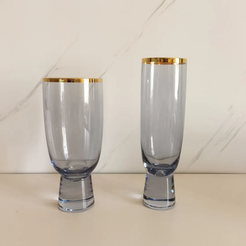 Green colored stemware strong solid stem gold rimmed wine glass cup set for wedding