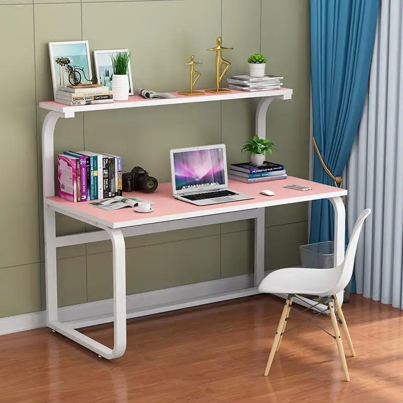 Simple Steel wood desktop bookshelf integrated office table for student with bookcase Large computer Desk