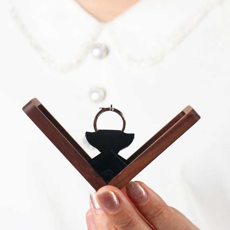 Rotating Wooden Ring Box for Proposal and Ring Box for Wedding Ceremony