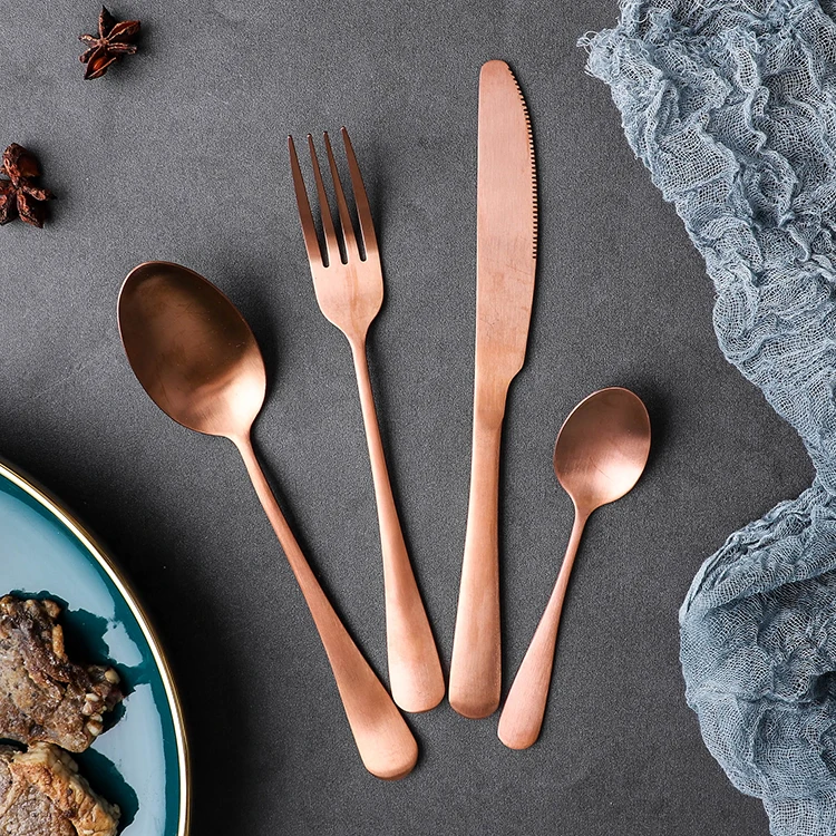 Retail industrial style 24 piece cutlery set retro PVD copper stainless steel flatware matte vintage fork and spoon gift set