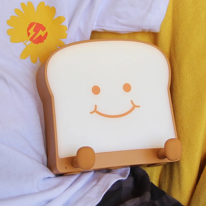 Cute Nightlights Cartoon Toast Bread Led Lamp Mobile Phone Holder Bedroom Bedside Usb Charging Lamp Birthday Gifts for Kids New