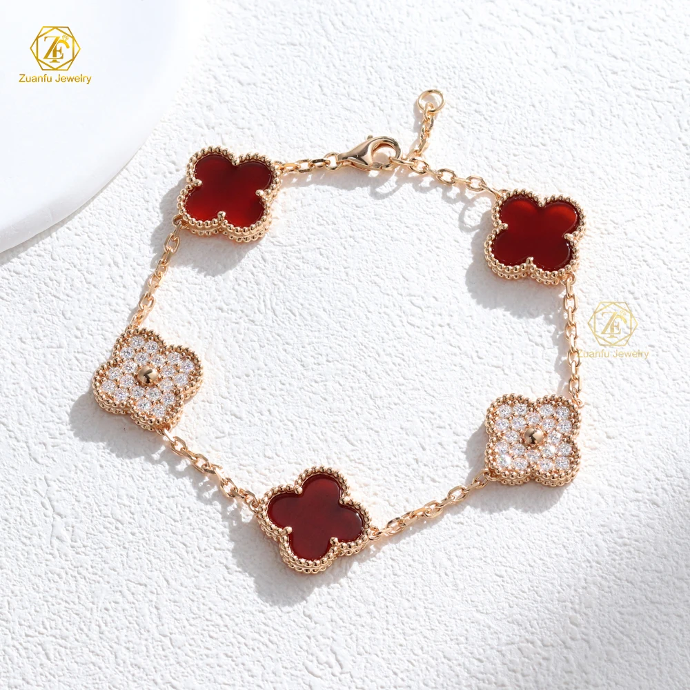 Fine Four Leaf Clover Jewellery 925 Sterling Silver Charm Bracelet Bangle Silver Moissanite Bracelets S925 Clover Jewelry Sets