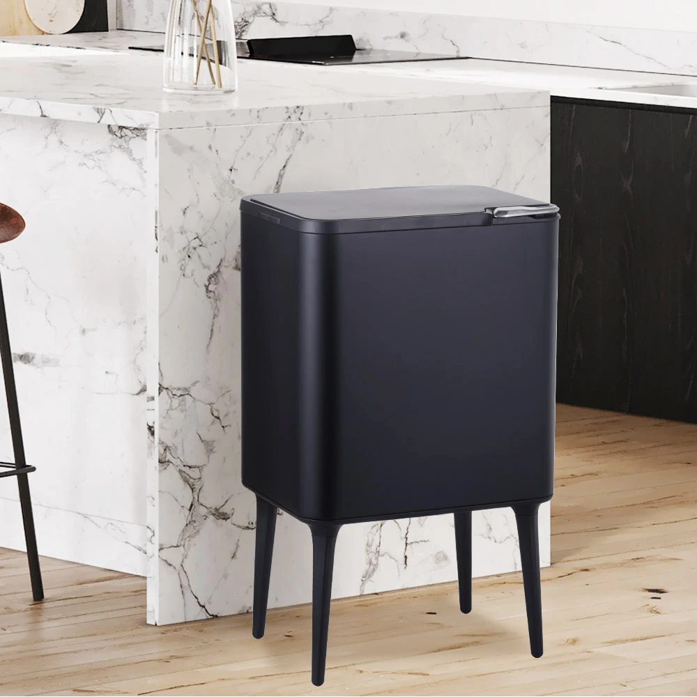 33L  Stainless steel Trash Can with Press Top Lid and 4 Long Legs, fingerprint  Proof Trash Can for Indoor and Outdoor