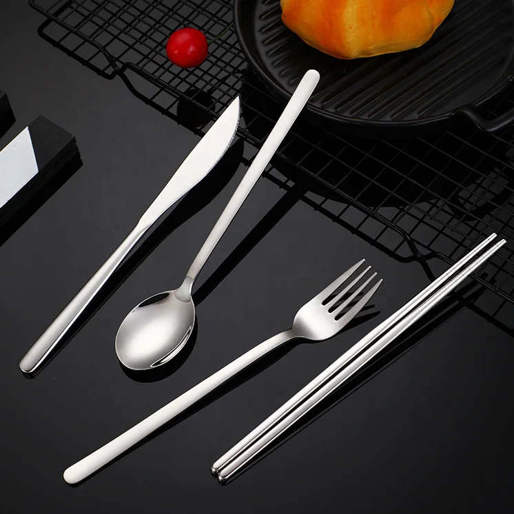 Cheap And Factory Direct 304 Stainless Steel Knife And Fork Set Chopsticks Spoon Forks Knife Tableware Set