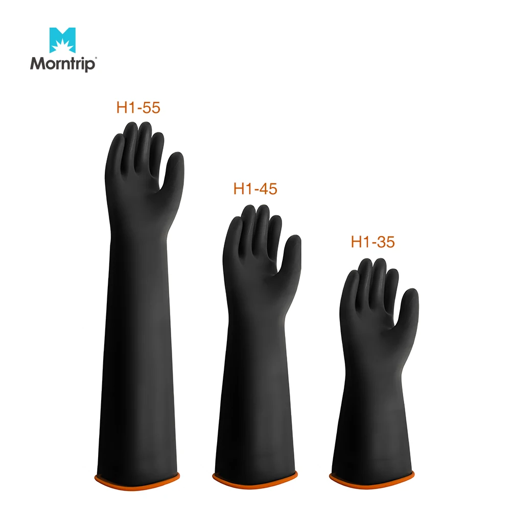 Top Quality Natural Latex Thick Heavy Duty Cotton Flock Lined Durable Rubber Gloves Latex For Industrial Use