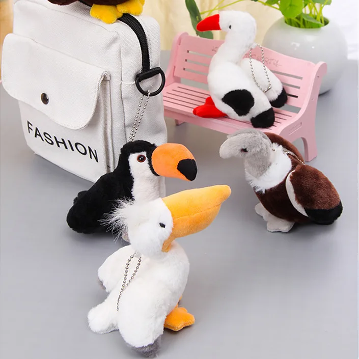 cute Soft Fluffy swan plush keychains toy Toucan Stuffed Animal Toy bird  key chains Bird keyring bag pendant owl plush keychain