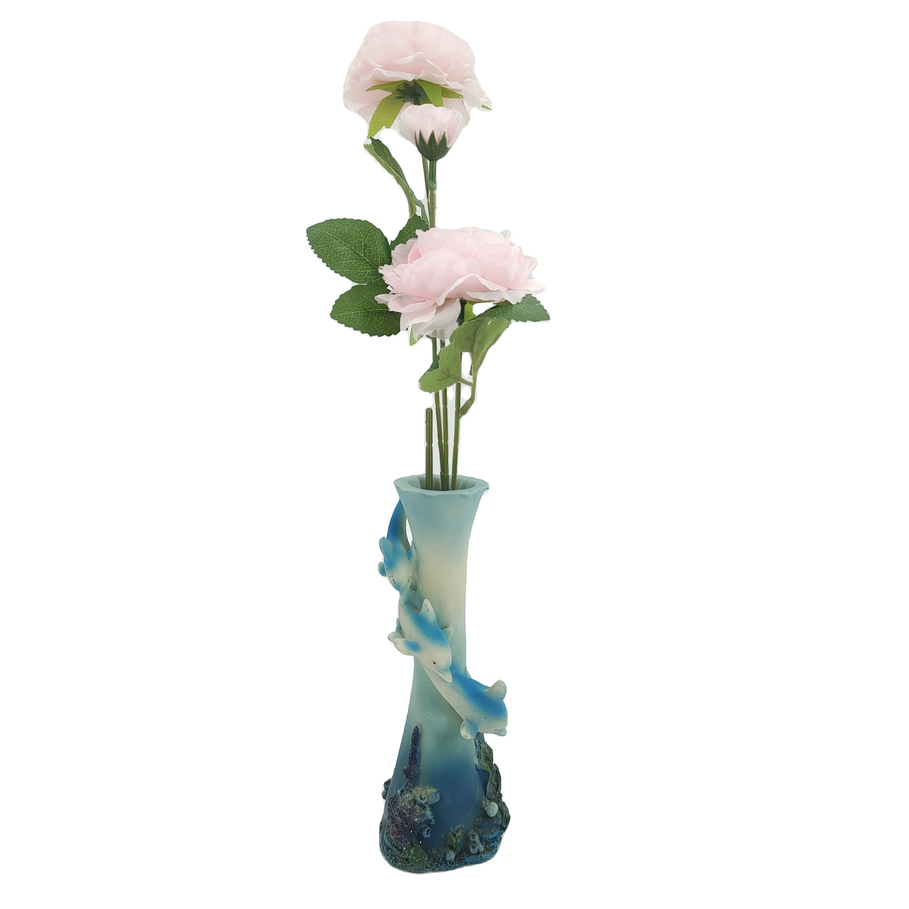 Custom Polyresin Dolphin Figurine and Flower Vase Resin Arts Crafts for Home Decoration Artificial Style