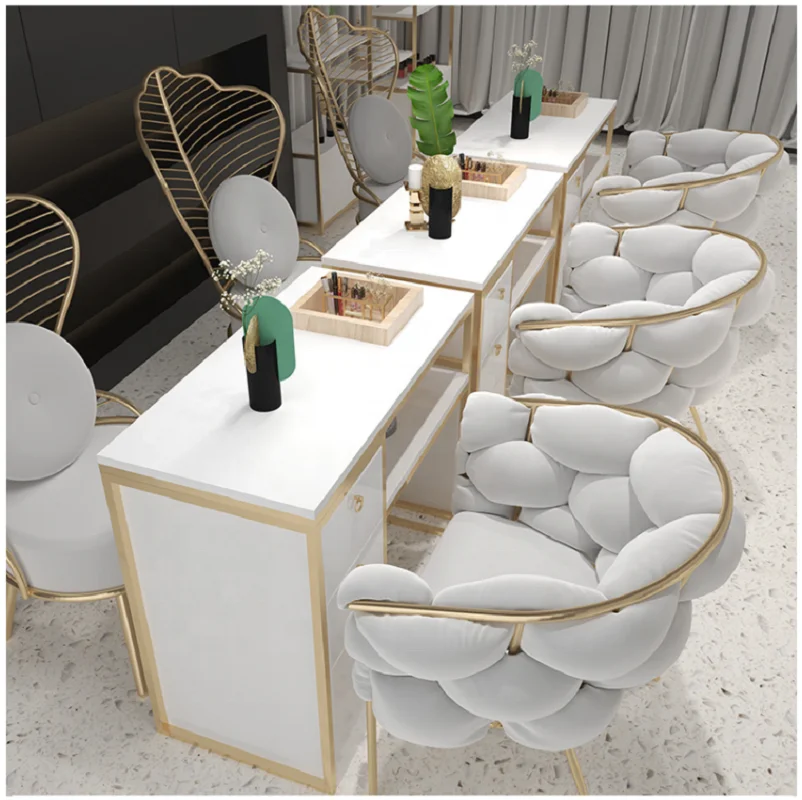 Manicure Table and Chair Set Single and Double Manicure Table Simple Modern Manicure Table Cyber Marble 10 Metal Salon Furniture