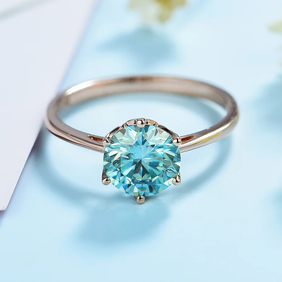 VVS круглый зеленый синий Муассанит 14 к, розовое золото 18 карат, прекрасный, кольца для женщин, модное кольцо для обещание свадебные кольца годовщина свадьбы Rin