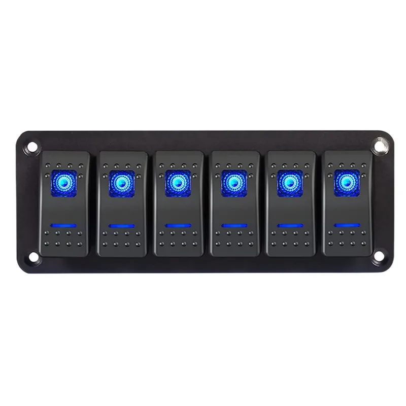 6 Gang Rocker Switch  Panel Waterproof, 12V/24V TogglePremium 5 Pin ON-Off Car Boat Switch Panel,Blue LED