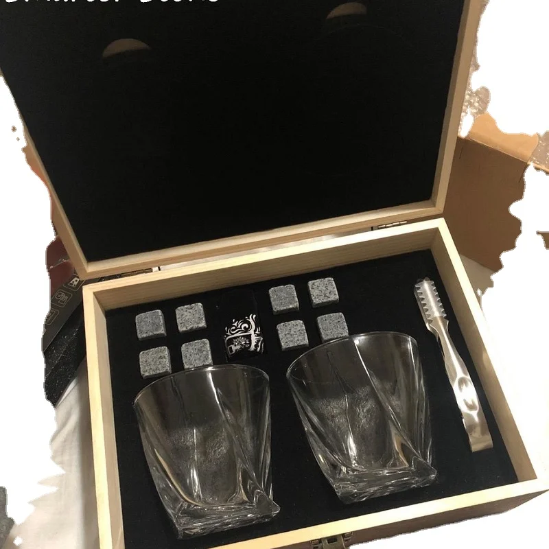 Whisky Stone Gift Set Granite Chilling Whisky Rocks with  Whisky Ice Stones Ice Cubes custom wooden box