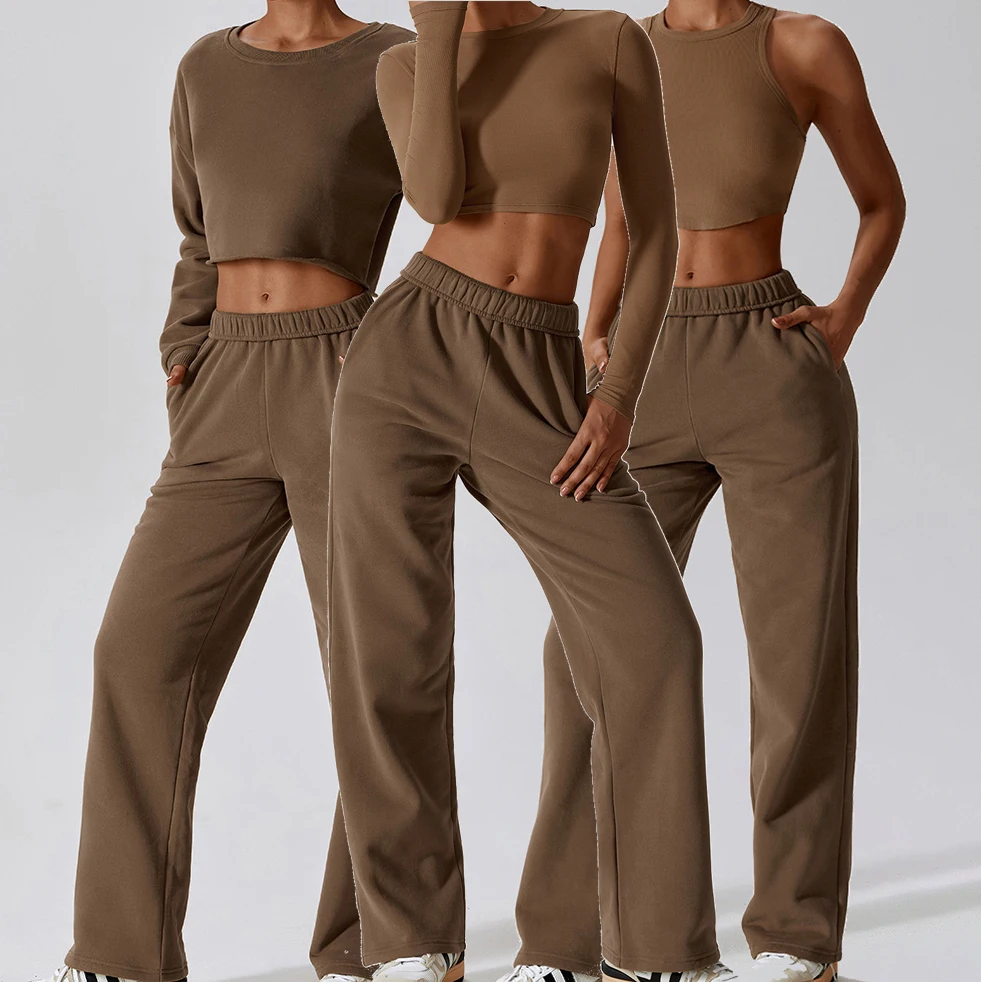 YIYI Autumn With Fleece Jogger Pants 4pcs Workout Sets High Quality Warm Gym Fitness Sets Fashion Tops Women Gym Clothes Set