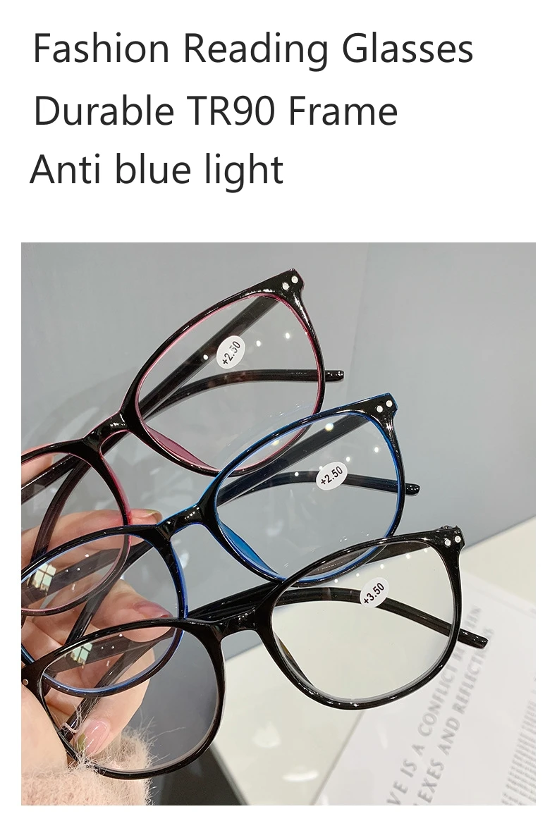 Retro ultra light and fashionable TR90 frame anti blue light presbyopic glasses for unisex