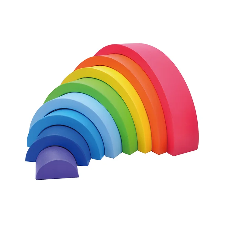 8 Pcs Kids Wooden Natural Building Blocks Montessori Educational Learning Stacker Wooden rainbow Toys