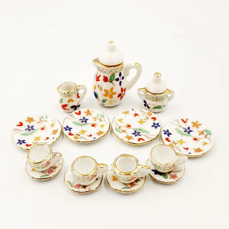 1/12 scale Doll house Porcelain 15pcs tea set for  promotion gift