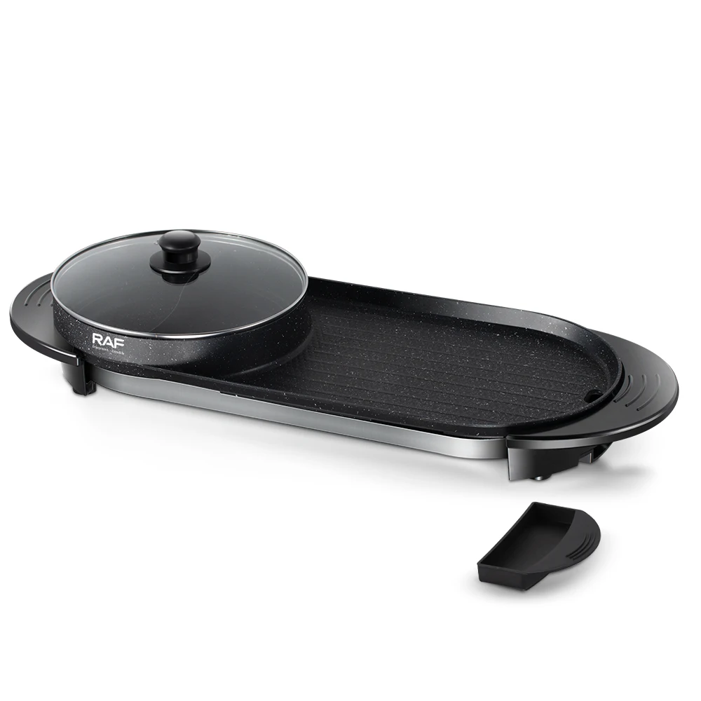 Double Pot Design Electric Skillets Multifunctional Grilled 2in1 Pot Non-stick Coating Electric Grill Pot