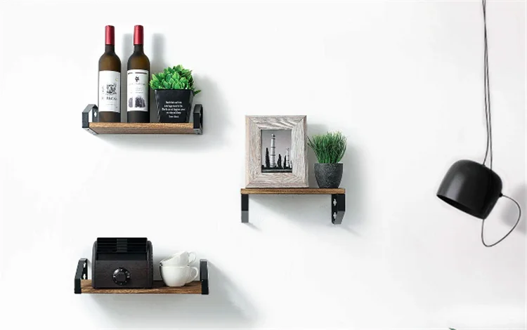 
Floating shelves wall mounted home decor wooden metal wall shelf for bathroom 