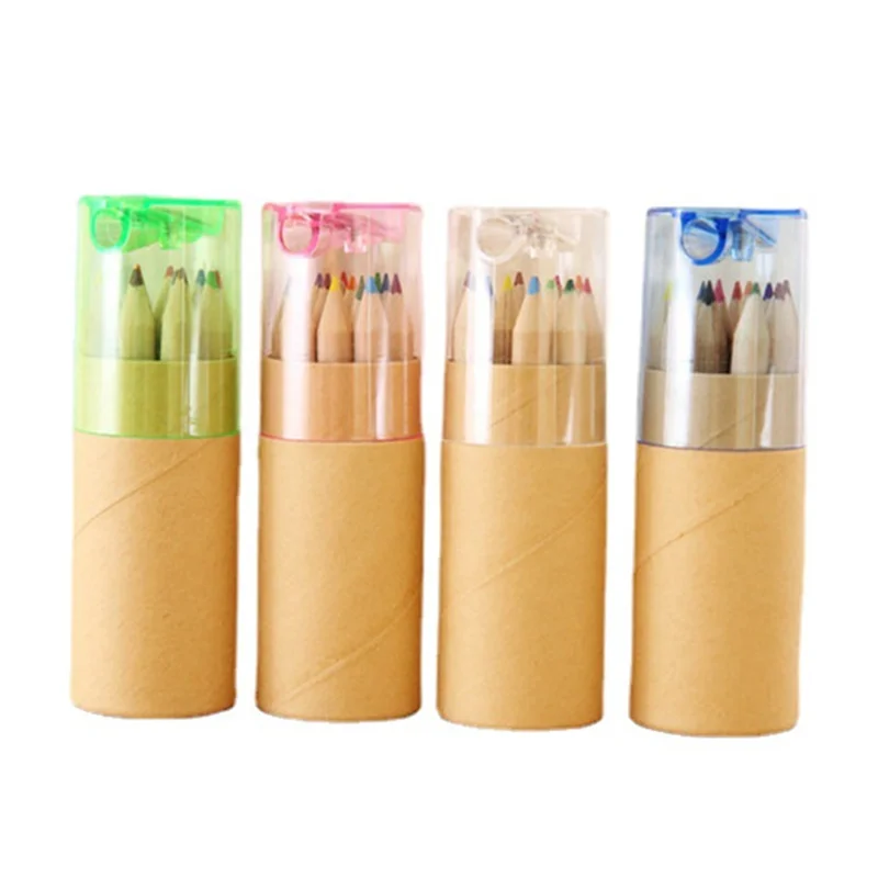 Perfect School Pack with Colored Pencils and Sharpener Included 12-Piece Set of Mini Round Paper Pencil Tubes