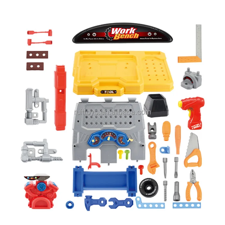 Children Pretend Play Garage Electric Drill Work Bench Toys Engine with Light and Sound