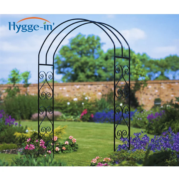 Black Metal Steel Garden Arch Trellis With Gate Climbing Plants