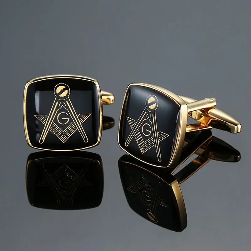 YIWU Premium Men Cufflinks Copper Masonic Flag Cufflink French Cufflinks For Men