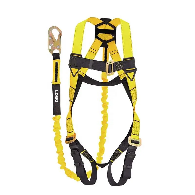 ANSI Z359.11 certified polyester webbing fall protection full body safety harness with energy shock absorber lanyard