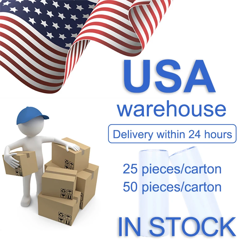 Usa warehouse sublimation tumbler blank with metal straw white wholesale bulk stainless steel 20 oz straight screw on duo lids
