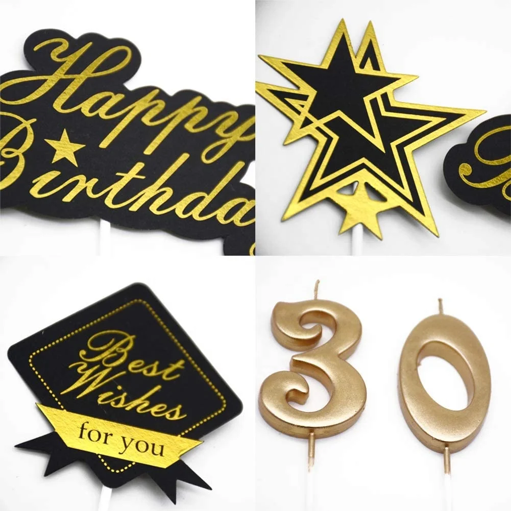Birthday Party Decorations Supplies Gold Glitter Happy 30th Birthday Cake Topper Men and Women 30 Year Birthday Decoration