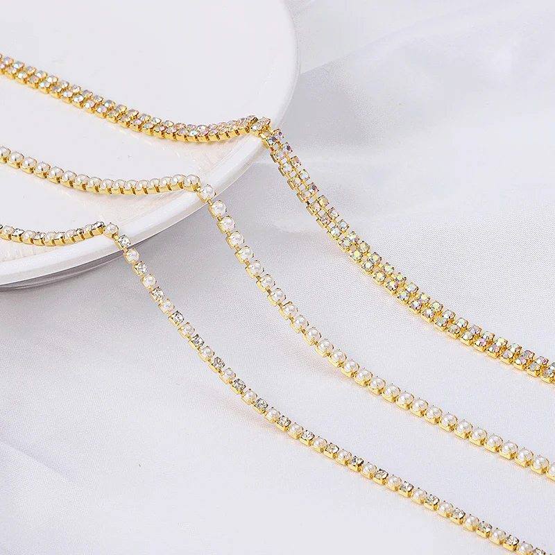 New fashion trend Garment accessories Diamond Pearl Bead Mash-up Rhinestone Chain