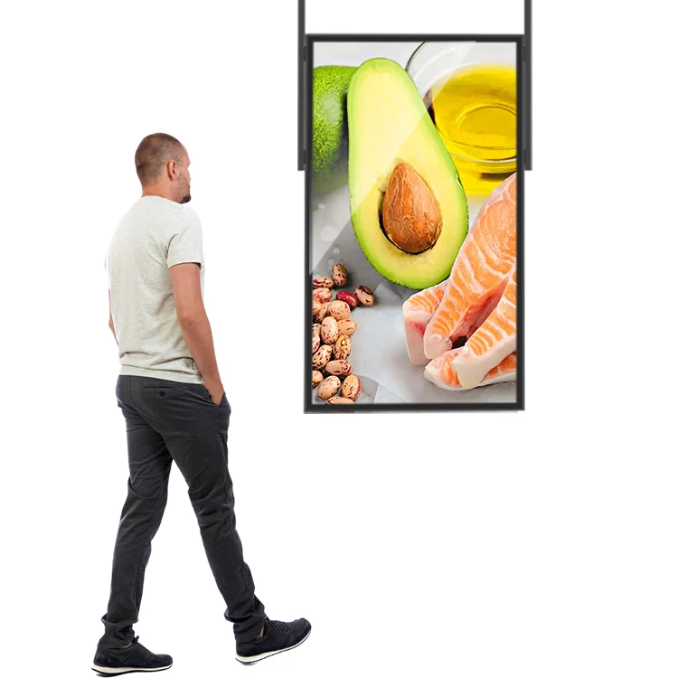Android Windows advertising LCD player ceiling mounted dual sides screens hanging window facing displays