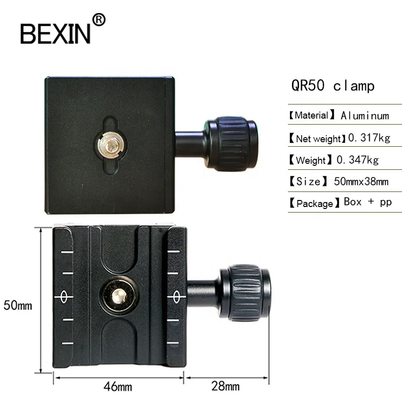 BEXIN QR-50 Quick Release Plate Clamp Camera Base Adapter Tripod Connection Accessory Aluminum Black with Level for Digital SLR