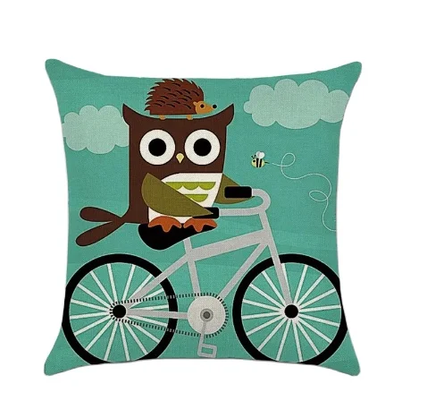 Hot sell Cartoon Owl Printing Cotton Linen Square Sofa Couple Cushion Cover Nap Throw Pillow Case Car Decorbox Home