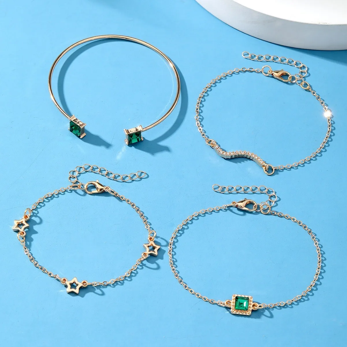 Design sense of emerald square diamond star bracelet set set