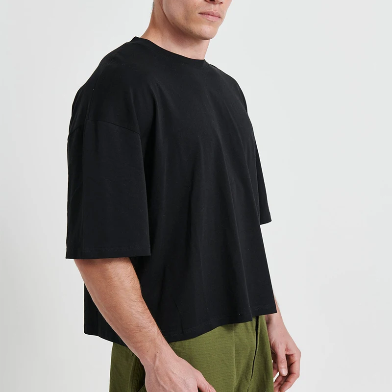 250 gsm T Shirt High-quality Pro Club Heavyweight T-shirt Custom Cotton Blanks Tee Screen Print Boxy Cropped T Shirt Men