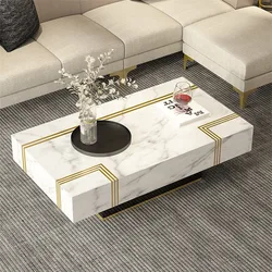 Light Luxury Custom White Modern Indoor Gold Stainless Steel Marble Coffee Table