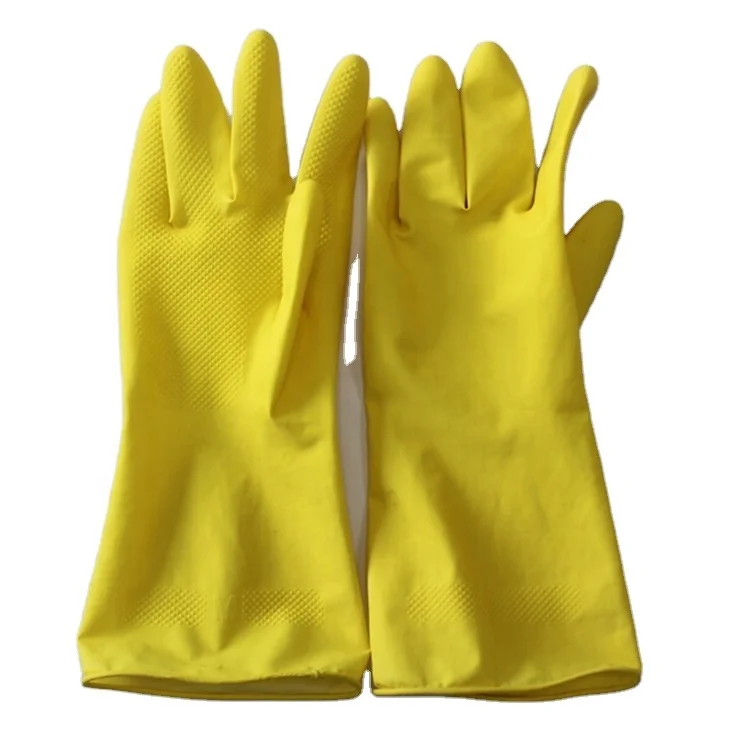 Cheap Price Low MOQ 40g Yellow 30cm Flocklined Household Rubber Latex Gloves for Kitchen Cleaning and Laundry