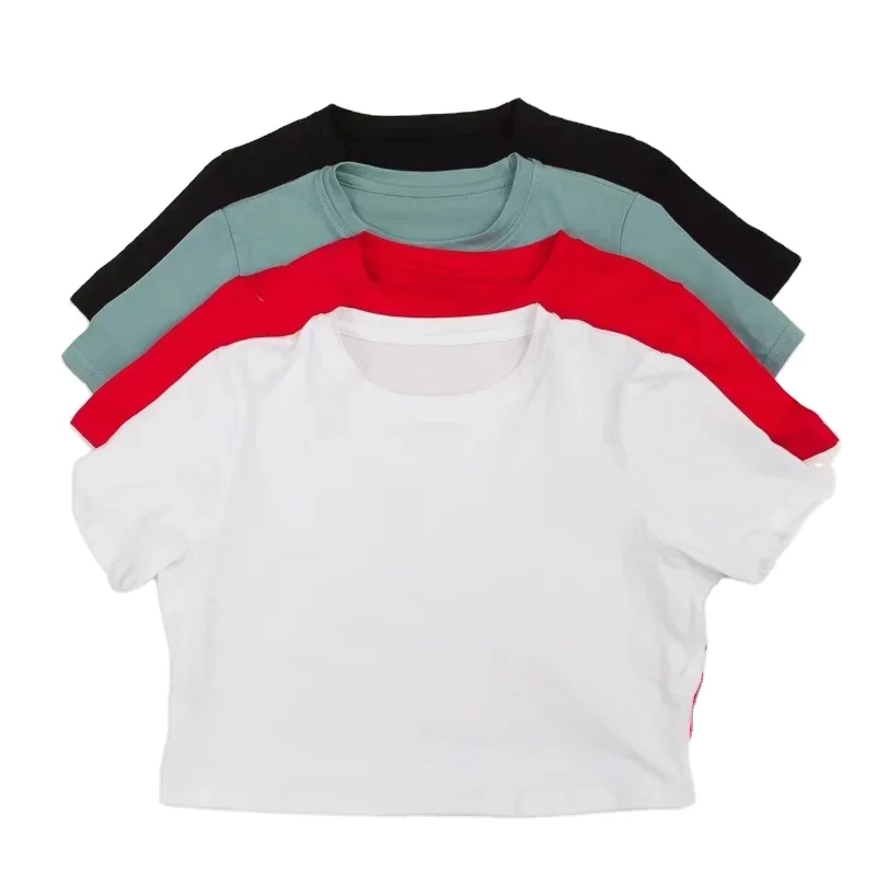 Hot Selling Blank Round Neck White Women Crop Top T Shirt Custom Print Logo
