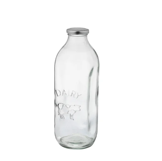 Vintage Style The Dairy Shoppe 1 Quart Glass Milk Bottle with Metal Lid