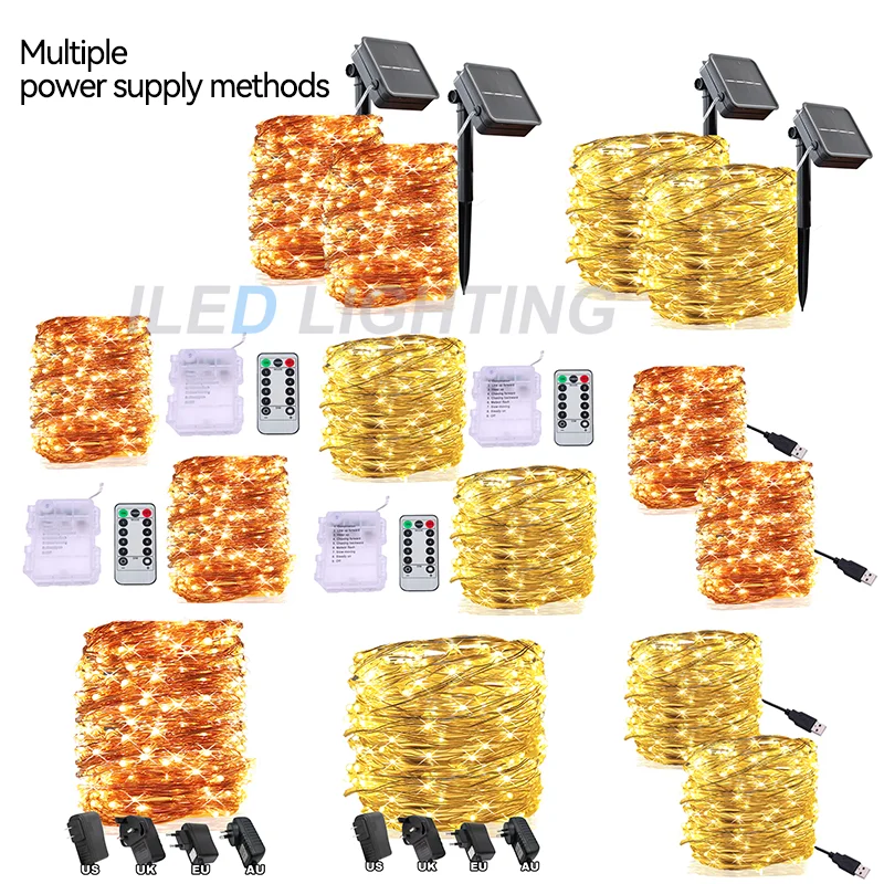 mini Decor Firefly Battery Twinkle luces de navidad 50m 100m LED Micro Silver Copper Wire christmas String Fairy Light