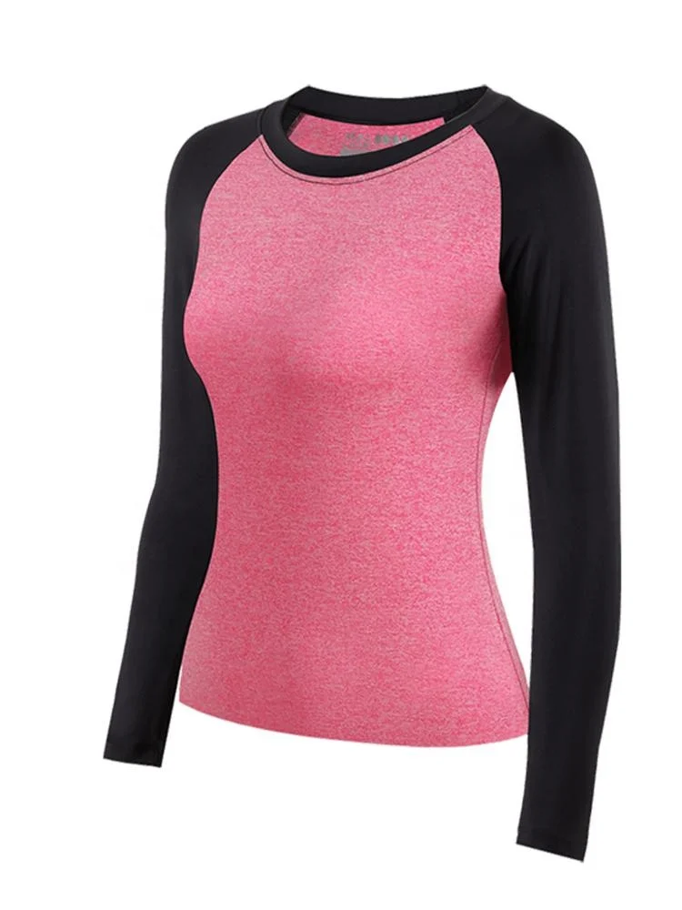 
2019 New Women Heather Fabric Slim Fit Long Sleeve Quick Dry Sports Compression T-Shirts Gym Yoga Cycling Sportswear 