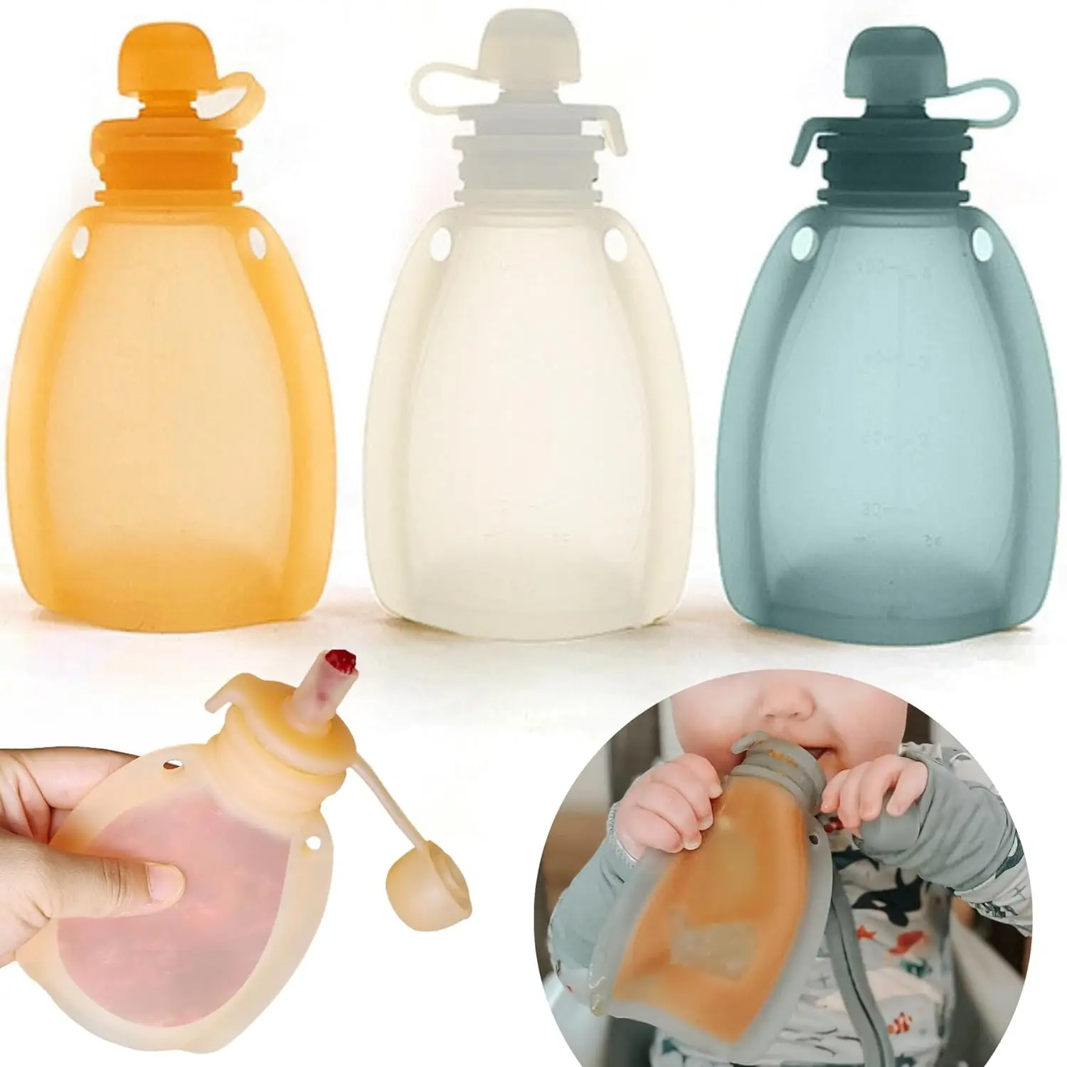 New Baby Reusable Silicone Food Pouch Toddlers Baby Silicone Milk Bag Homemade Baby Food Storage Pouches